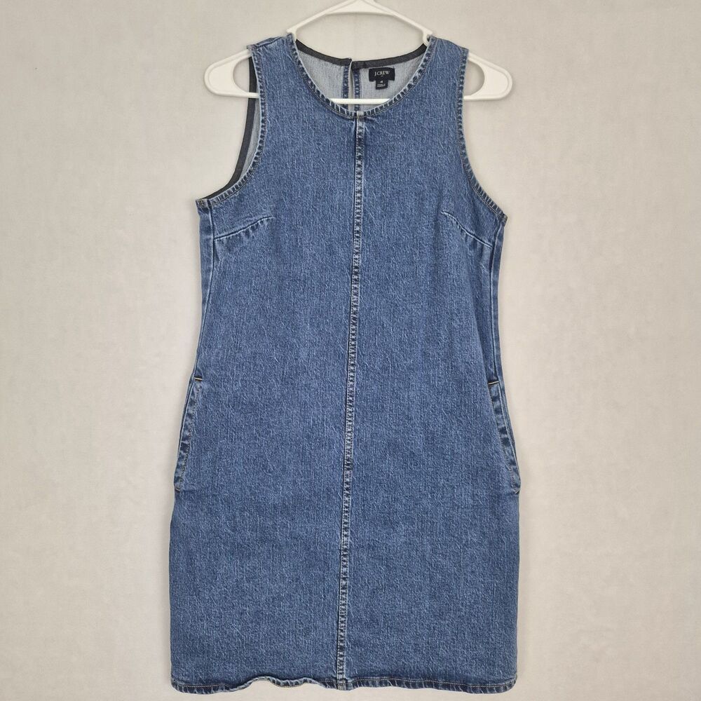 J Crew Denim Mini Dress Size 4 Medium Wash Sleeveless School Teacher Preppy Casu